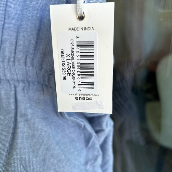 Simply Southern Sleeveless Chambray Shirt NWT SZ XL - Picture 3 of 9
